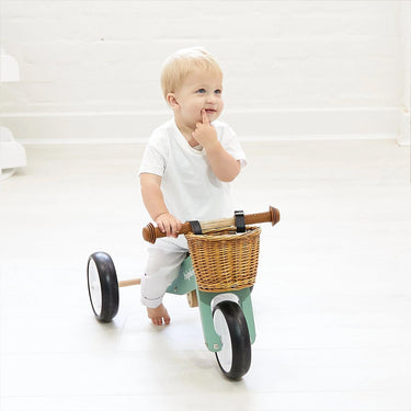 2 in 1 Toddler Mini-Trike/Balance Bike with Wicker Basket Olive