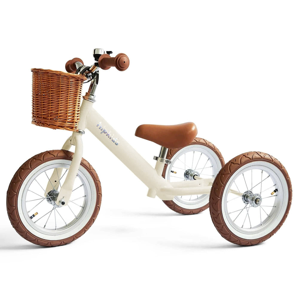 2 in 1 Steel Trike/Balance Bike (incl. wicker basket) Vintage White