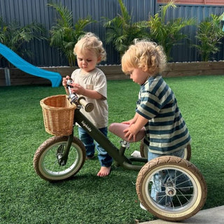 2 in 1 Steel Trike/Balance Bike (incl. wicker basket) Olive