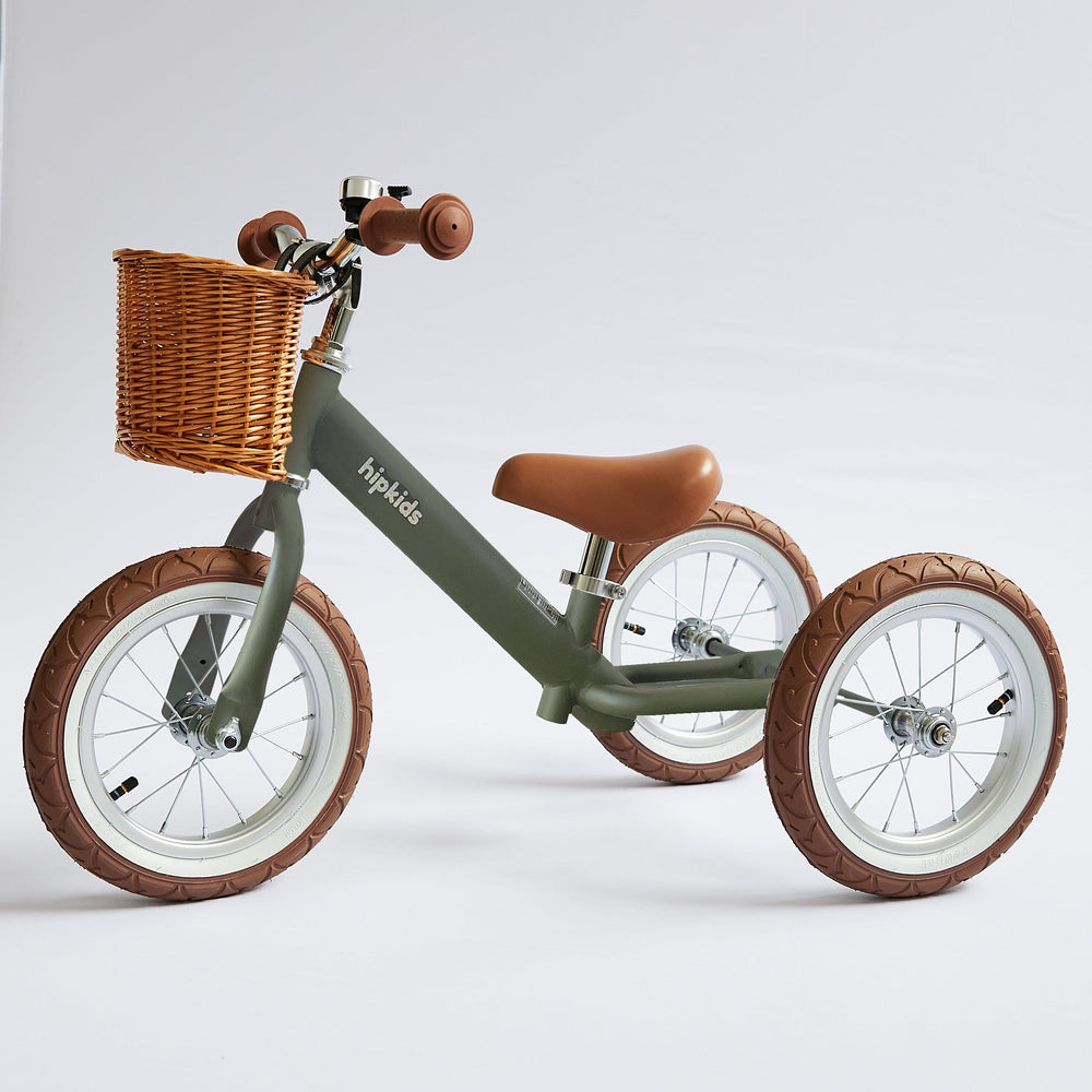 2 in 1 Steel Trike/Balance Bike (incl. wicker basket) Olive