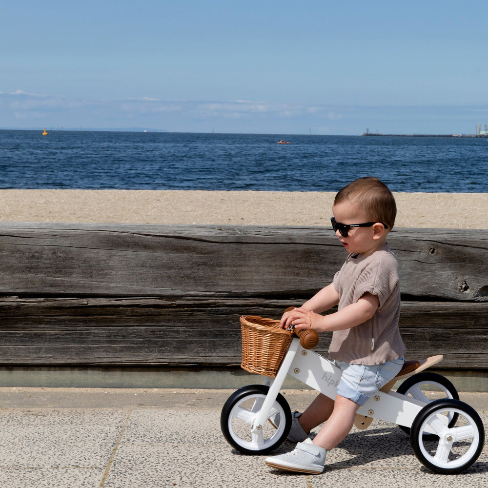 2 in 1 Toddler Mini-Trike/Balance Bike with Wicker Basket  White