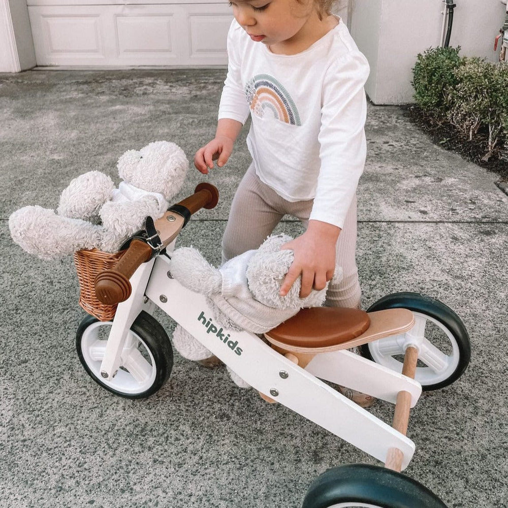 2 in 1 Toddler Mini-Trike/Balance Bike with Wicker Basket White