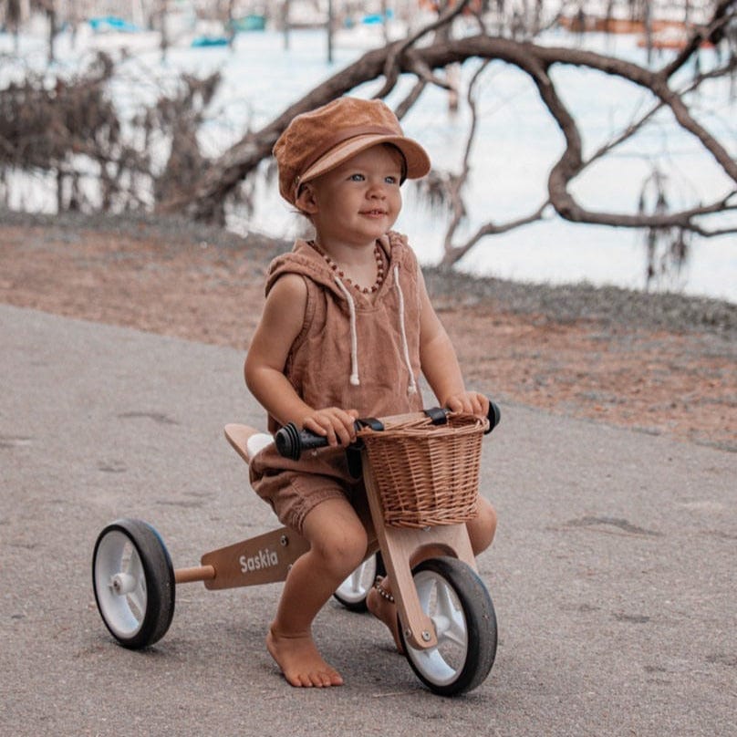 2 in 1 Toddler Mini-Trike/Balance Bike with Wicker Basket  Natural