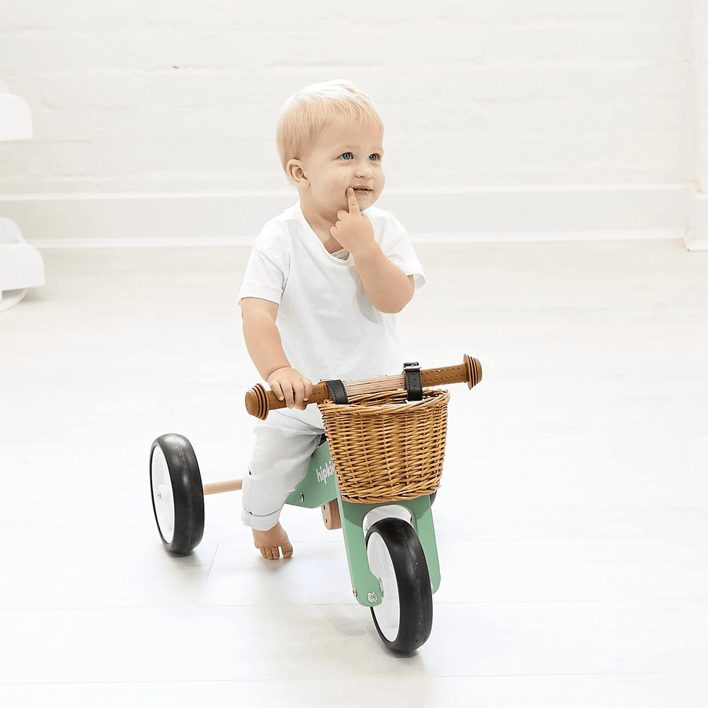 2 in 1 Toddler Mini-Trike/Balance Bike with Wicker Basket Olive