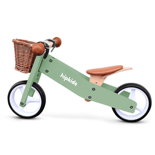 2 in 1 Toddler Mini-Trike/Balance Bike with Wicker Basket Olive