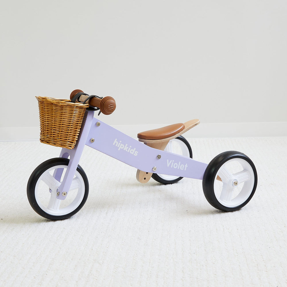 2 in 1 Toddler Mini-Trike/Balance Bike with Wicker Basket Lilac