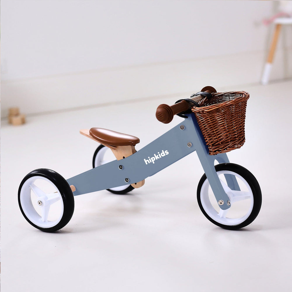 2 in 1 Toddler Mini-Trike/Balance Bike with Wicker Basket Steel Blue