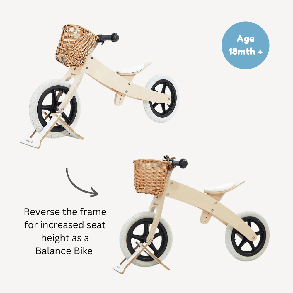 Buy 3 in 1 Wooden Trike Balance Bike with Wicker HipKids Online