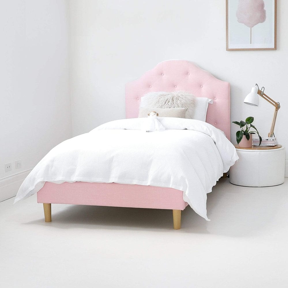 MIA Single Upholstered Bed Pale Pink - Linen Fabric